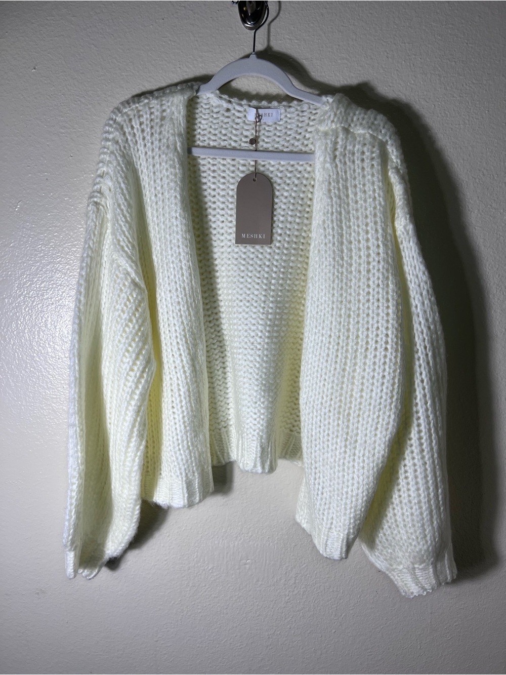 Meshki ivory Open-Front Chunky Knit Cardigan size S